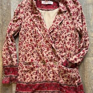 Free People Red and Beige Floral Jacket